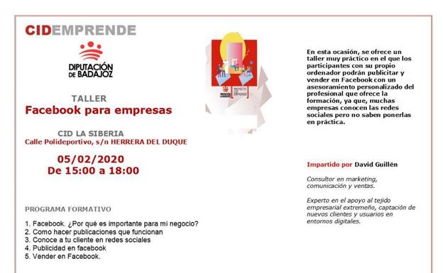 «Facebook para empresas» nuevo taller que se realizará este miércoles 5 de febrero en el CID La Siberia