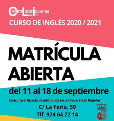 Abierto plazo para realizar la matrícula en el Centro Local de Idiomas de Herrera del Duque