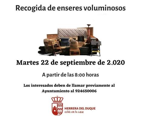 El 22 de septiembre se realizará la recogida de enseres