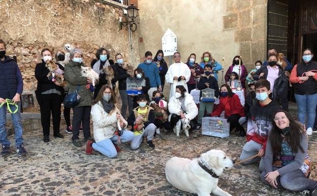 El párroco bendice a los animales, el día de su patrón San Antonio Abad