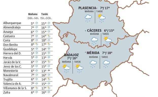 Lluvias y posibles tormentas para este martes en Extremadura