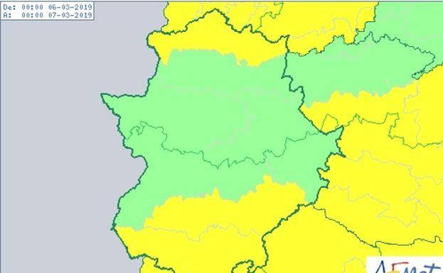 Alerta amarilla por lluvias y vientos el miércoles en varias zonas de Extremadura