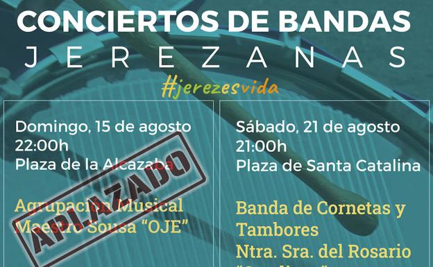 Se aplaza el inicio de la actividad 'Conciertos de bandas jerezanas', previsto para este domingo