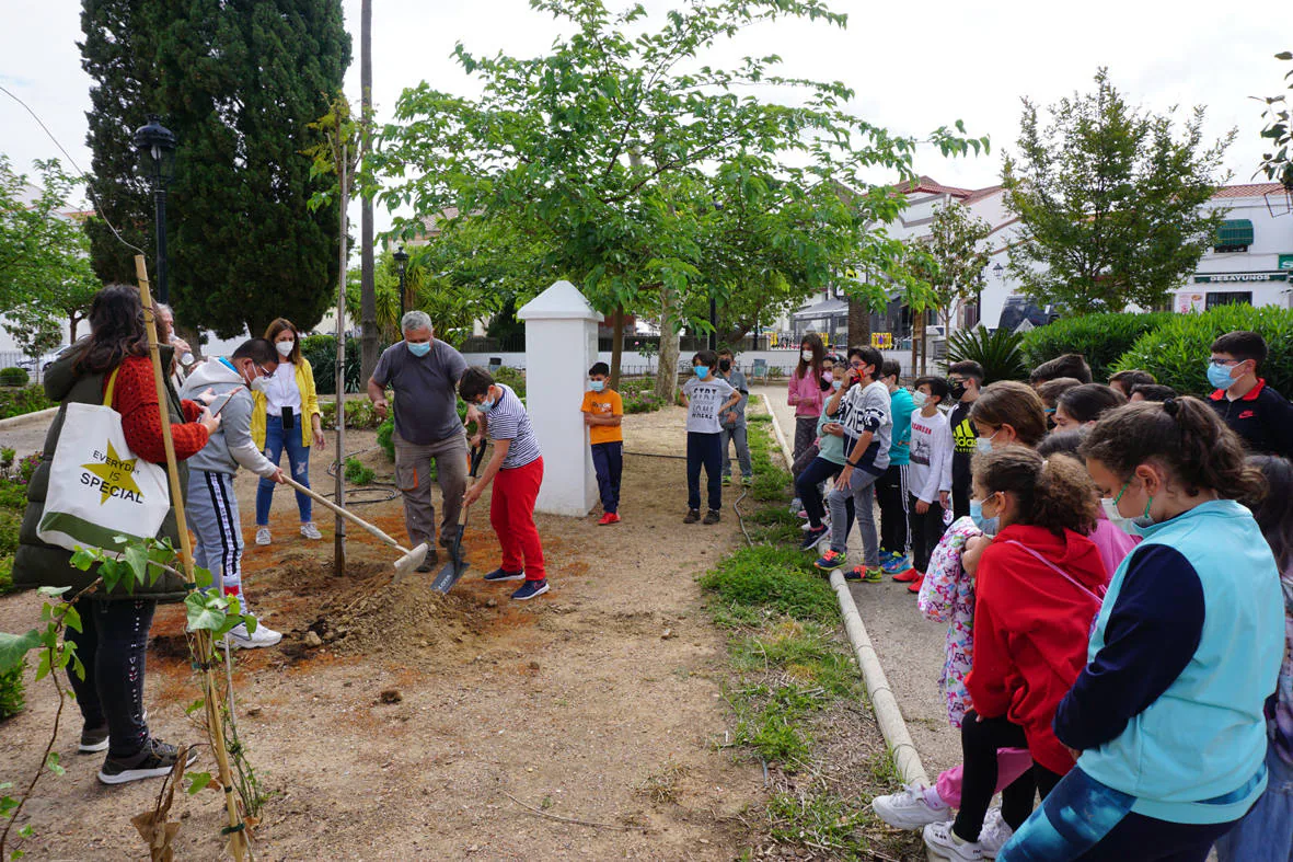 Los escolares, durante la plantación/AZAHARA BLASCO