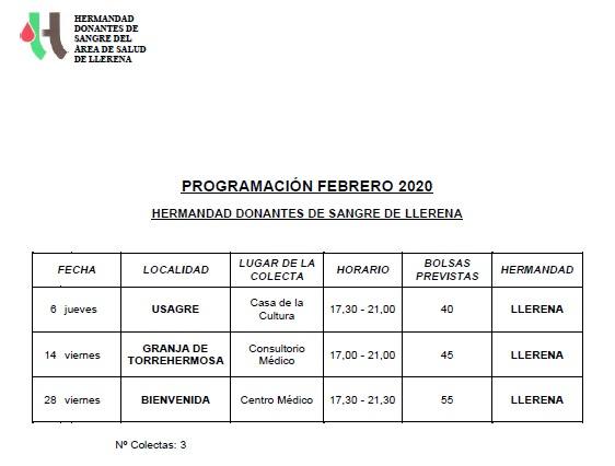 Calendario del mes de febrero de la Hermandad de Donantes de Sangre