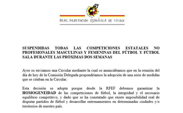 La Federación suspende los dos próximos encuentros del Llerenense