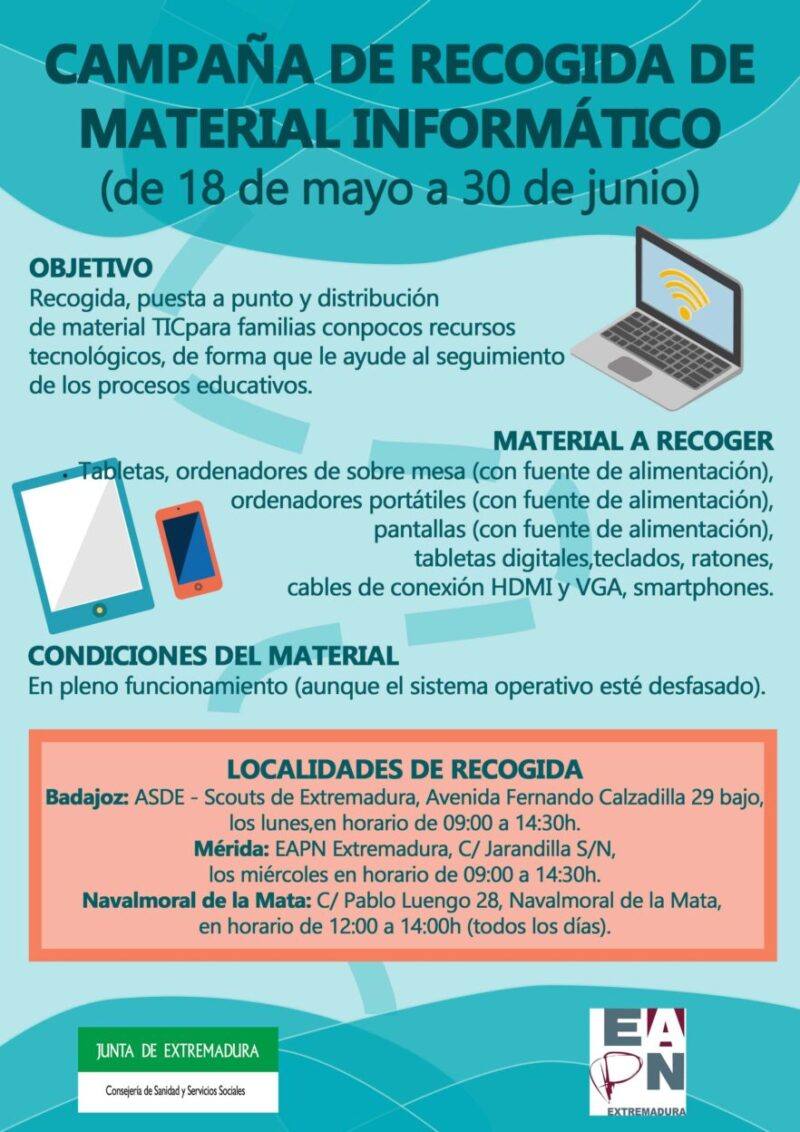 Plena Inclusión Llerena recoge material informático para las familias desfavorecidas