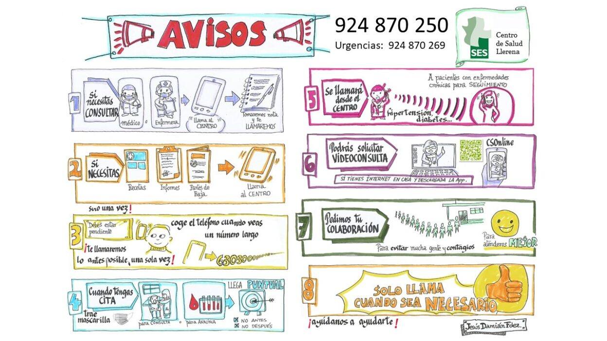 El Centro de Salud de Llerena publica una serie de avisos a la población