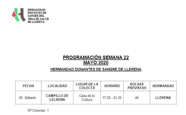 Programación de la Hermandad de Donantes de Sangre