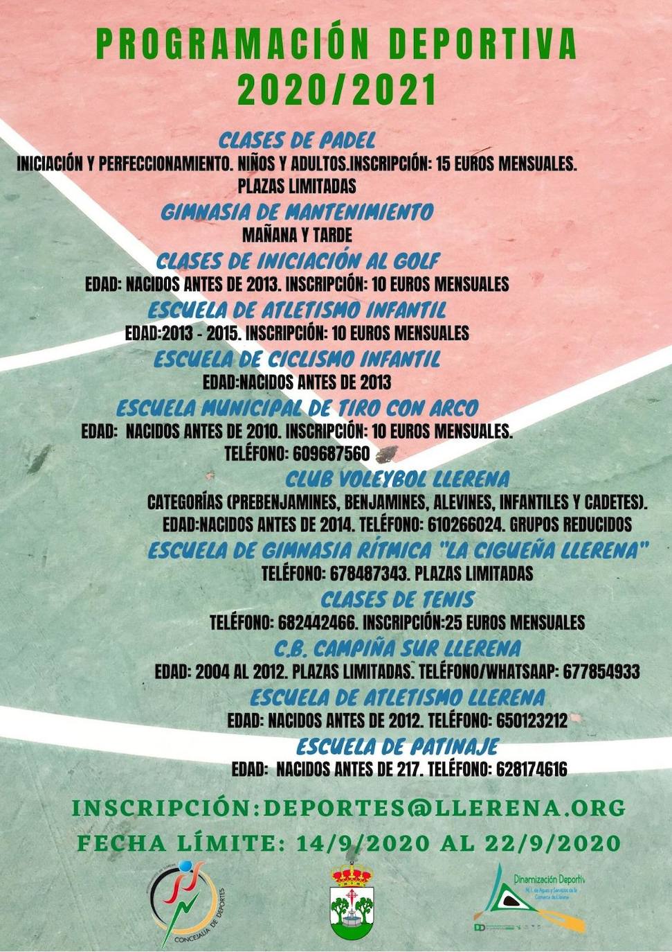 Programación deportiva 2020/2021 en Llerena