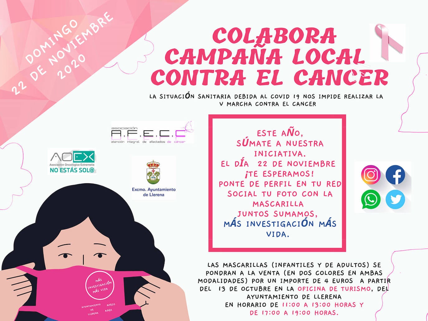 Las asociaciones locales venden mascarillas en la lucha contra el cáncer