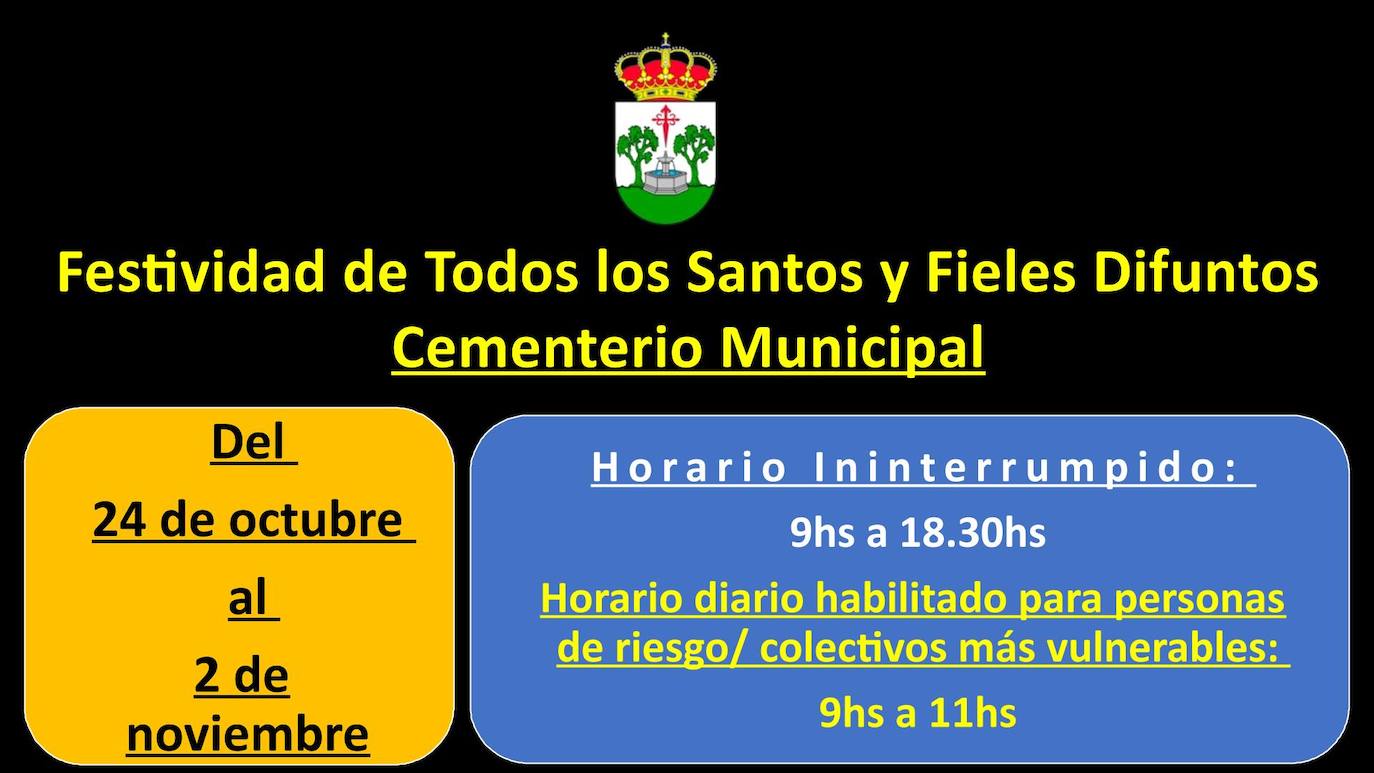 Horario del cementerio del 24 de octubre al 2 de noviembre