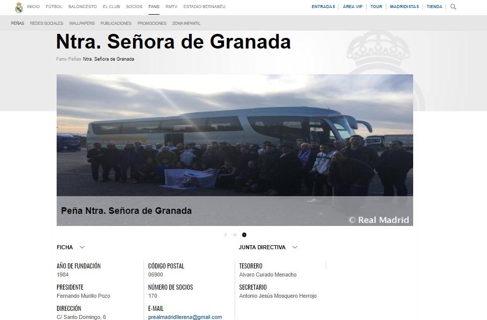 La web del Real Madrid incluye a la peña de Llerena