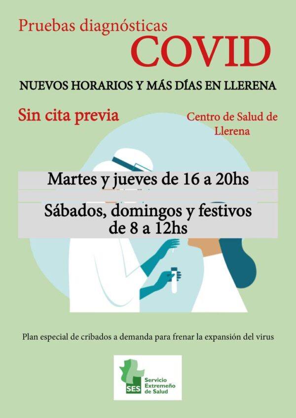 Nuevos horarios de pruebas diagnósticas COVID-19