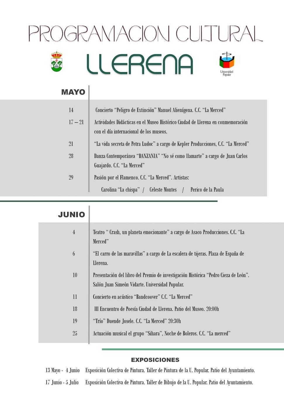 Programación cultural de mayo y junio