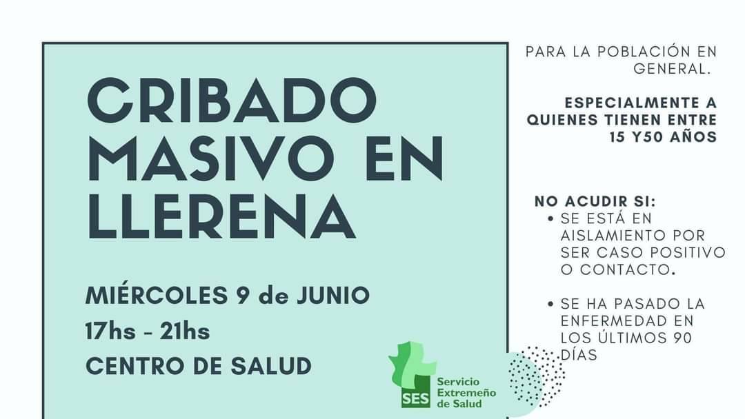 Cribado masivo hoy en Llerena