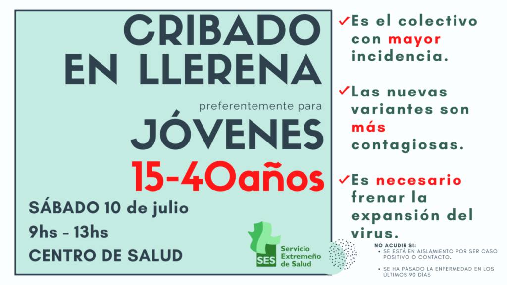 Cribado masivo mañana sábado