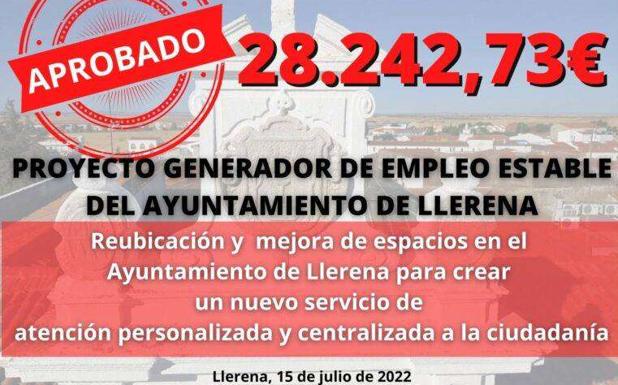 El SEPE aprueba el proyecto Generador de Empleo Estable presentado por el Ayuntamiento de Llerena