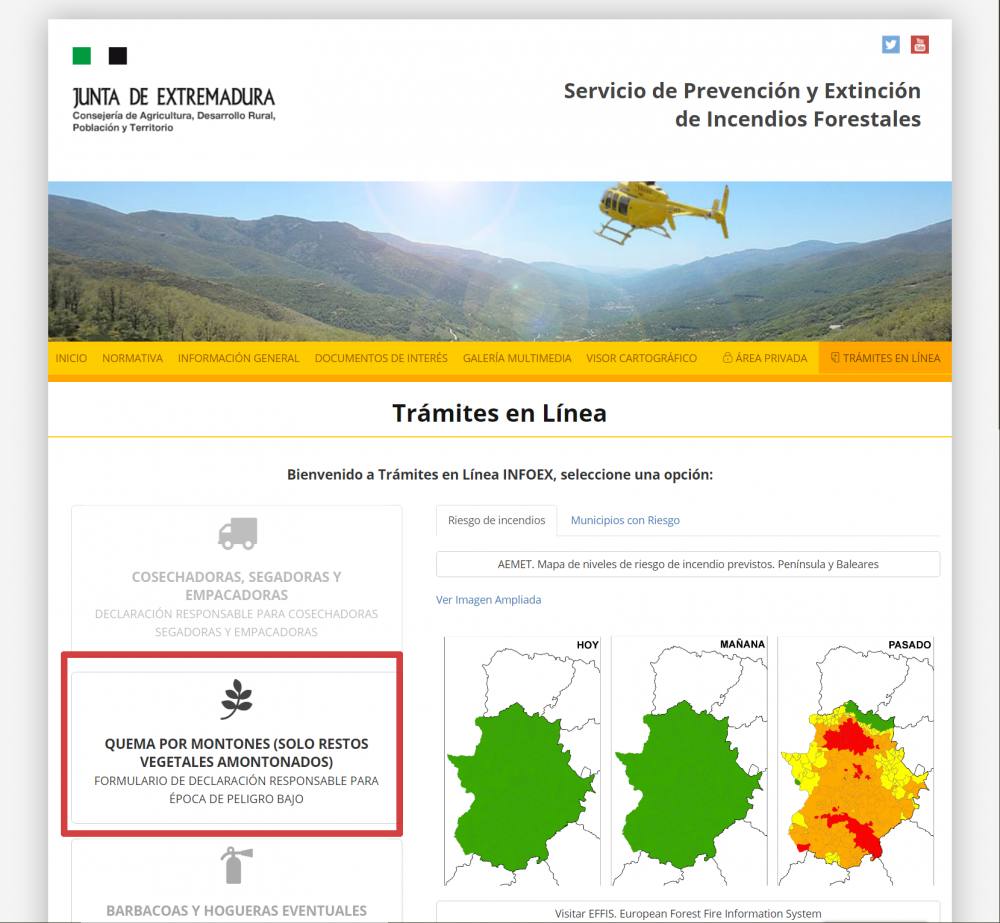 Para quemar montones sobrantes de vegetales o podas hay que cumplimentar una petición al Servicio de Incendios de la Junta