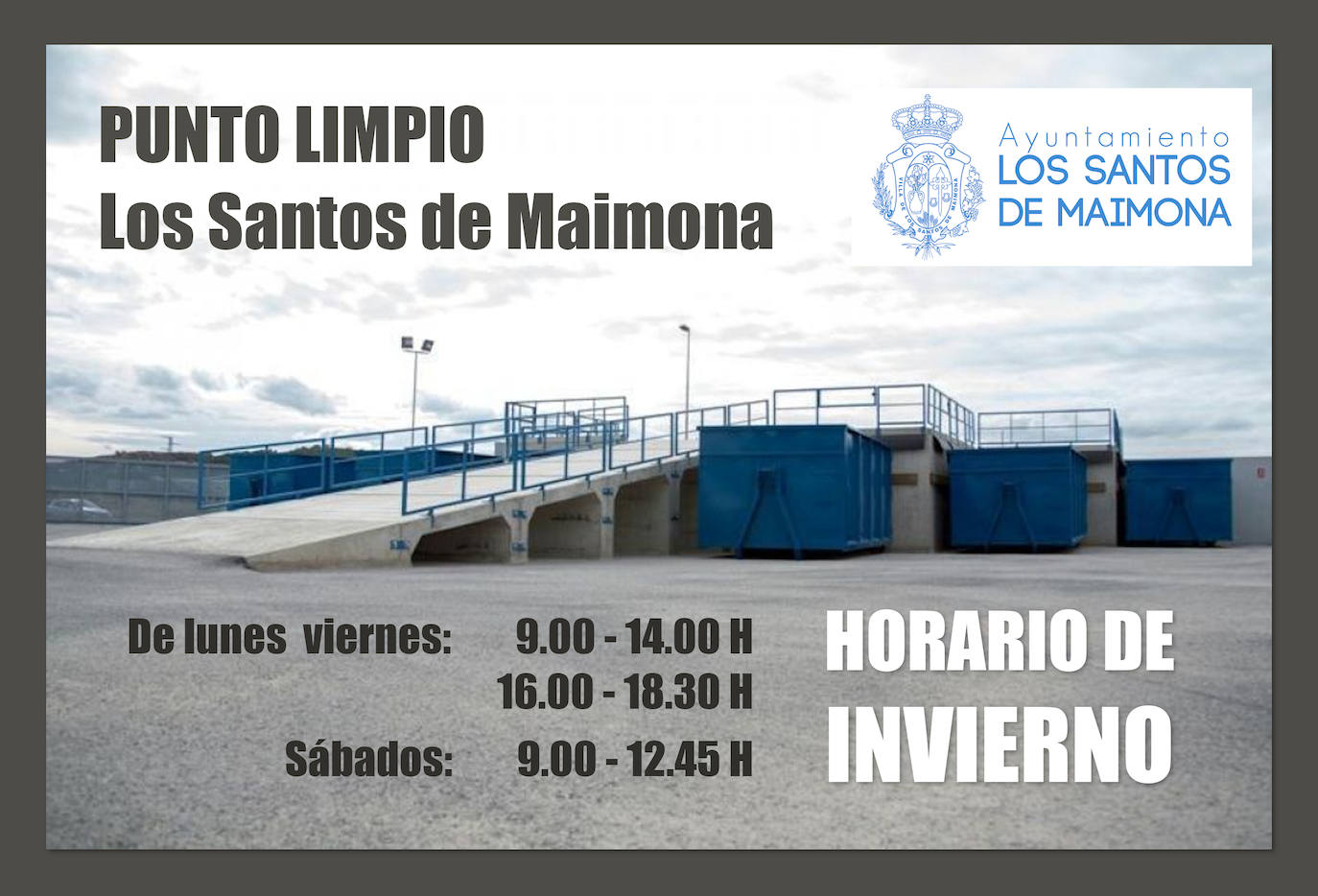 El Ayuntamiento ha establecido el nuevo horario de invierno en el Punto Limpio de Los Santos