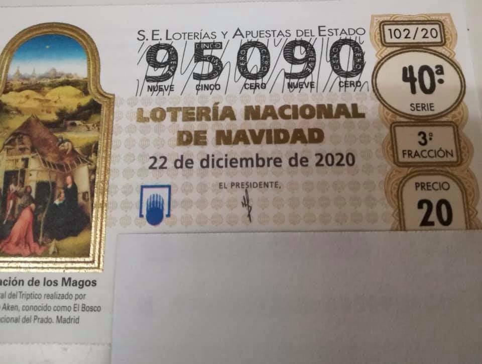 El número 95090 de la Lotería de Navidad que jugaba el Ayuntamiento, solo se vende en la administración de Loterias Castilla y por décimos