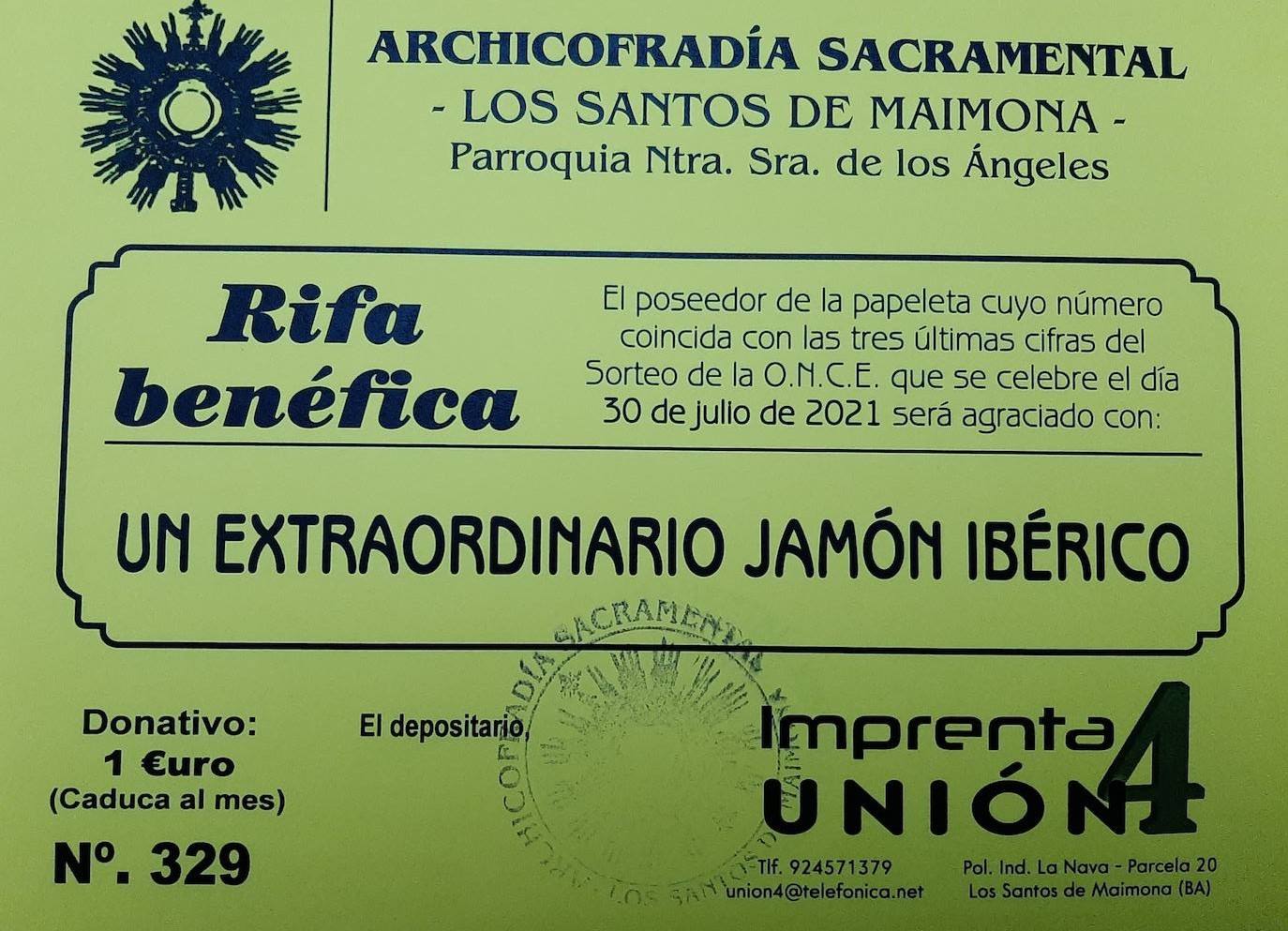 El número premiado en el sorteo del Jamón de la Archicofradía Sacramental es el 329