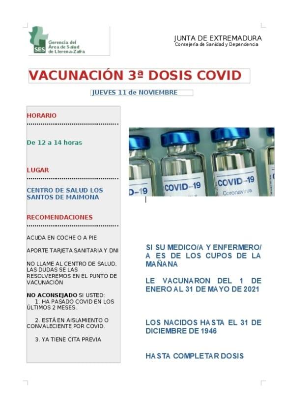 Llamamiento a los santeños nacidos hasta el 31 de diciembre de 1946 para recibir la tercera dosis