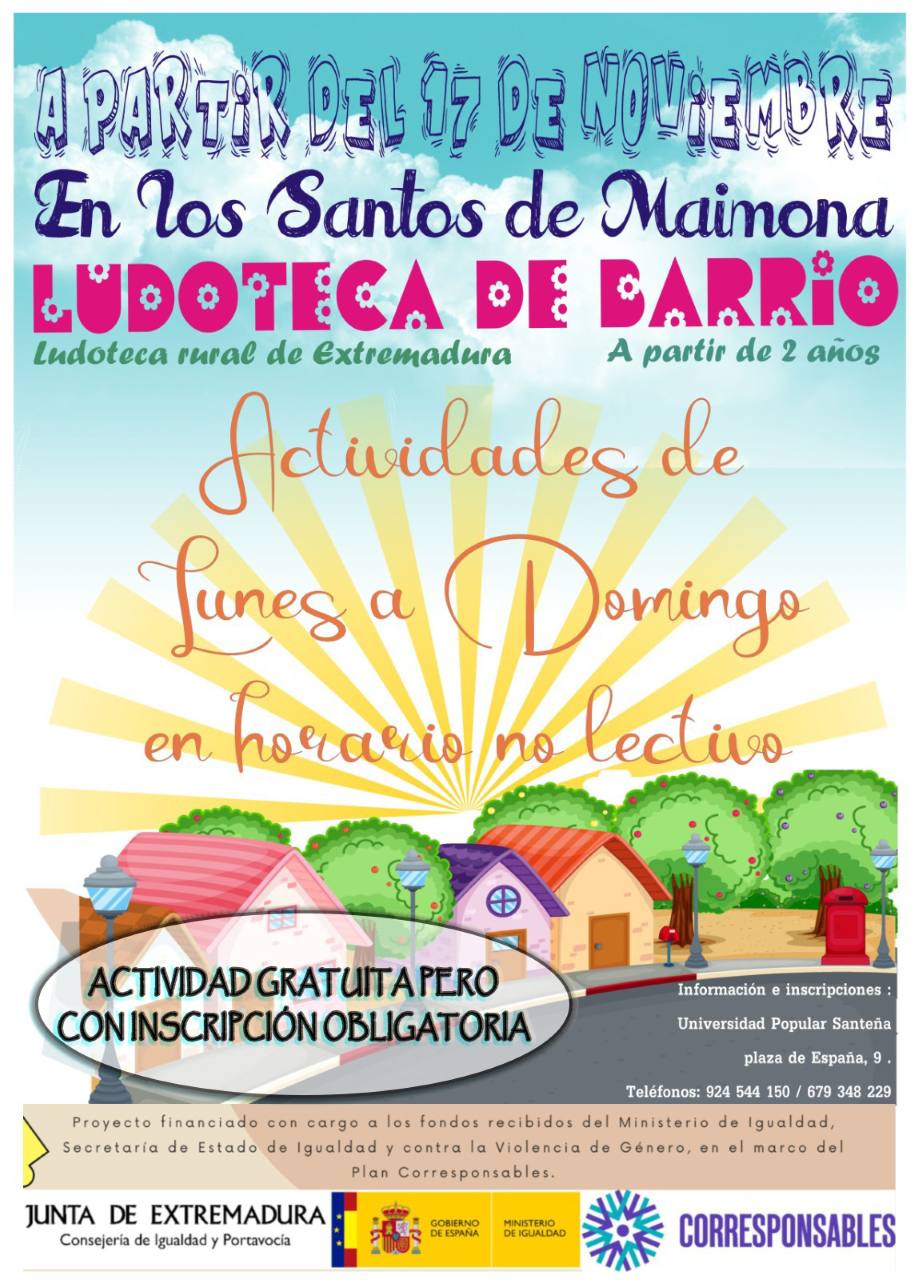 Los pequeños a partir de 2 años podrán participar en la 'Ludoteca de Barrio' del 17 de noviembre al 31 de diciembre