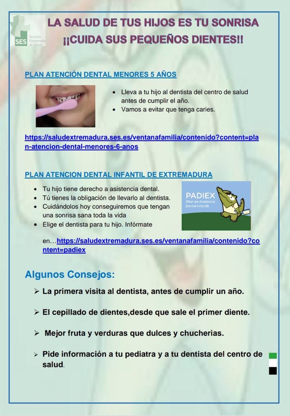 El Servicio Extremeño de Salud aconseja que la primera visita al dentista se haga antes del año