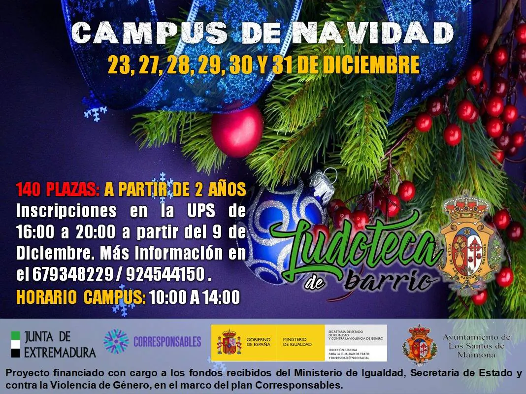 El plazo de inscripción en el campamento de navidad para niños a partir de  2 años se abre el 9 de diciembre | Los Santos de Maimona - Hoy