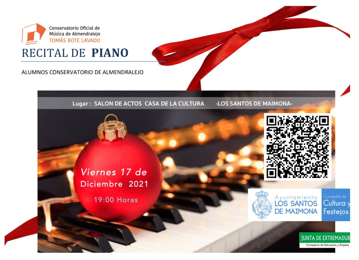 Alumnos del conservatorio de Almendralejo ofrecen este viernes un concierto de piano en Los Santos de Maimona