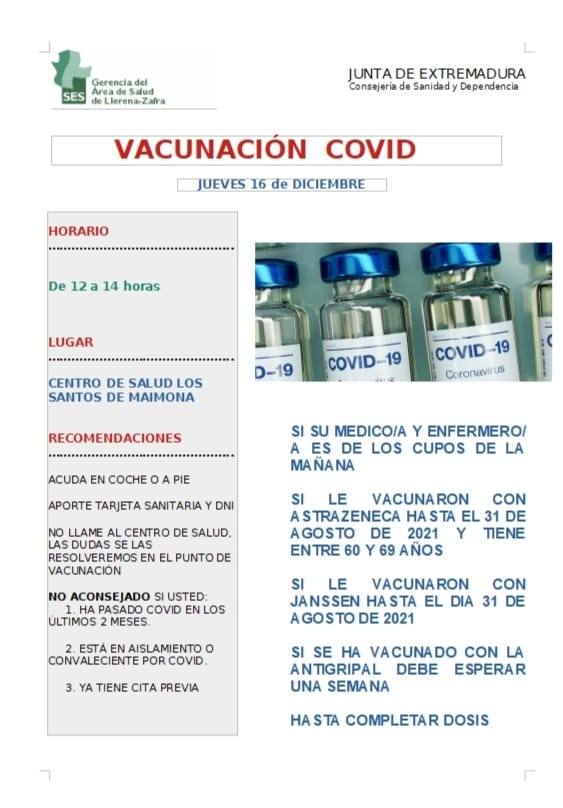 Este jueves, 16 de diciembre, nuevas vacunaciones con Astrazeneca para los mayores entre 60 y 69 años