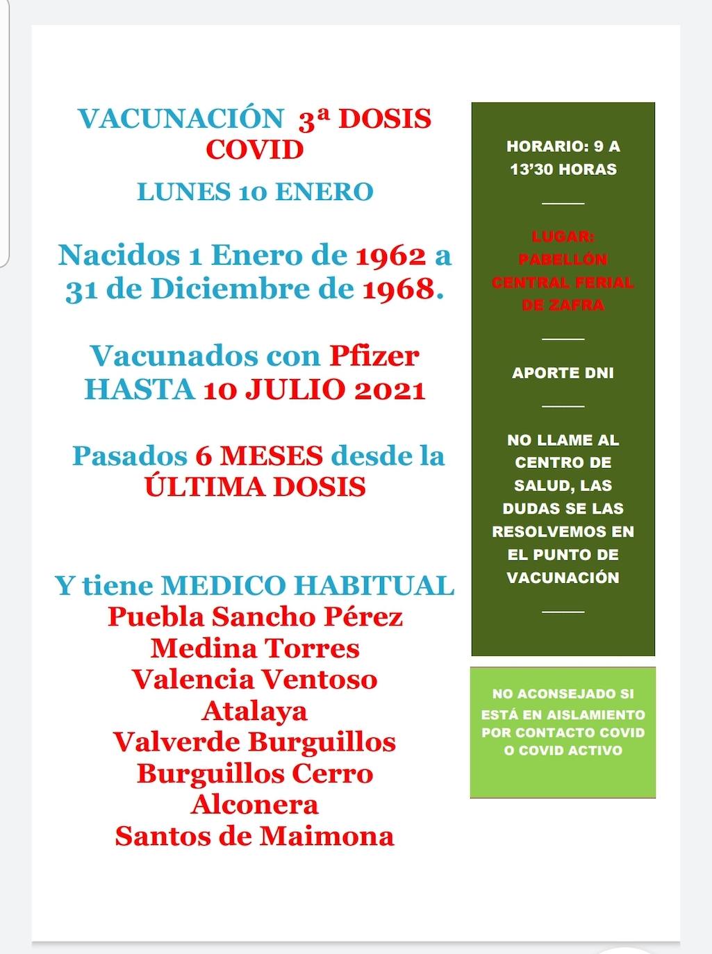 Convocados los nacidos entre 1962 y 1968 vacunados con Pfizer para recibir la 3ªdosis