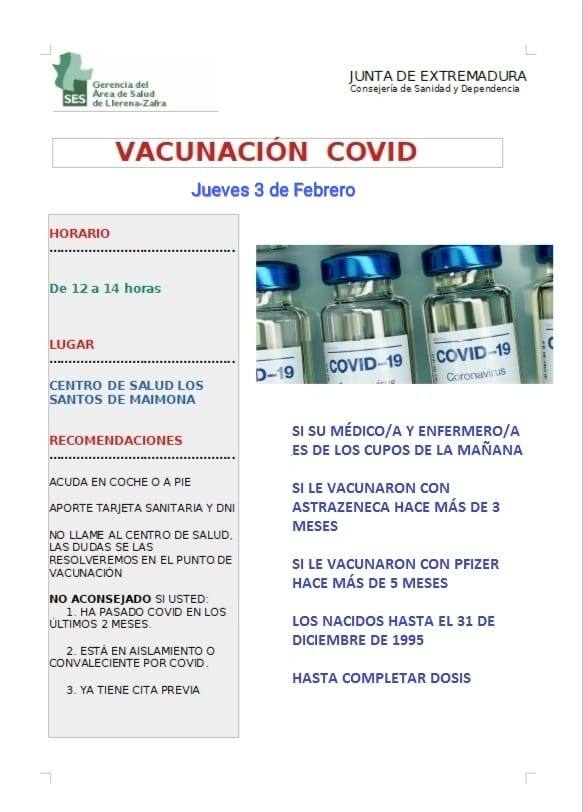 Nueva vacunación Covid en el Centro de Salud este jueves 3 de febrero para los nacidos hasta el 31 de diciembre de 1995