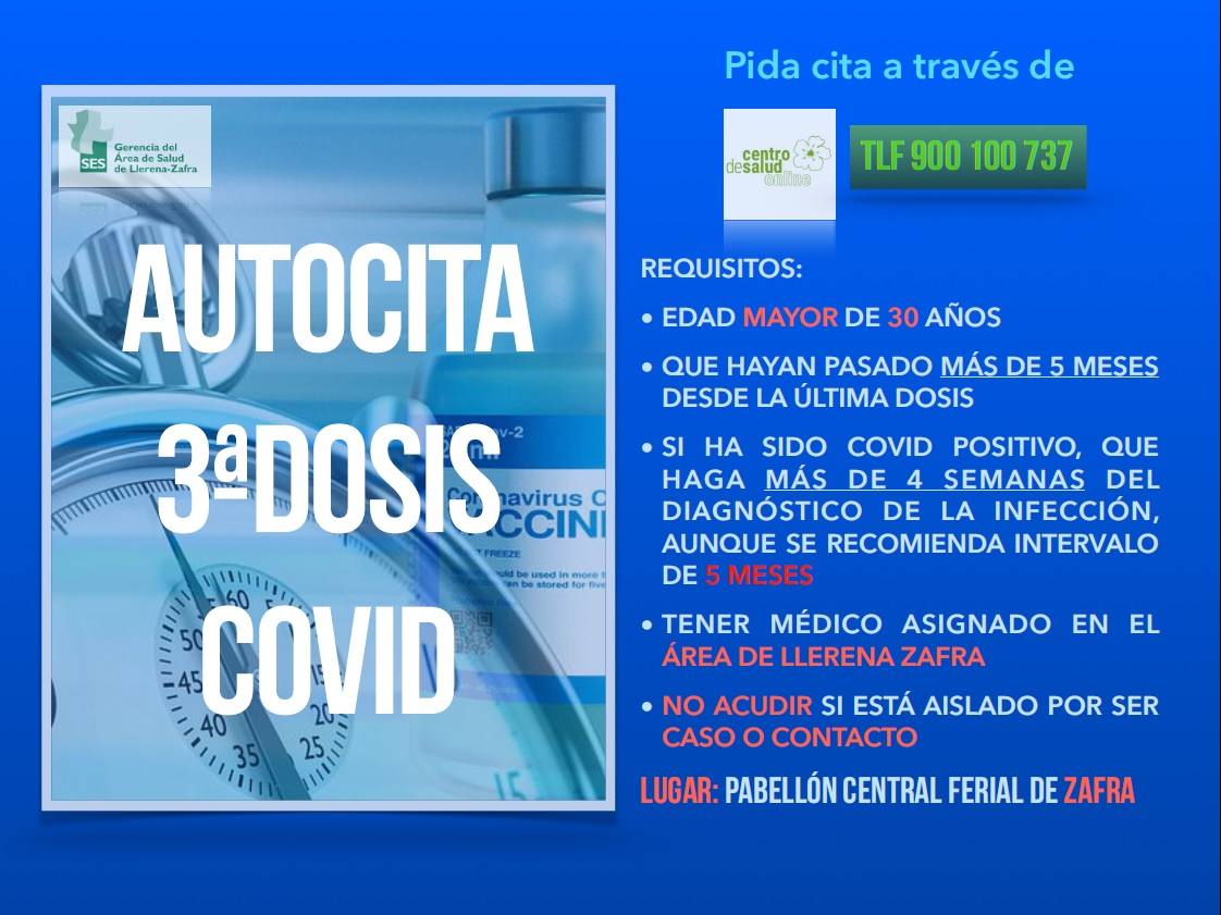 La Gerencia del Área de Salud-Llerena Zafra pone en servicio un sistema de autocita para recibir la dosis Covid de refuerzo