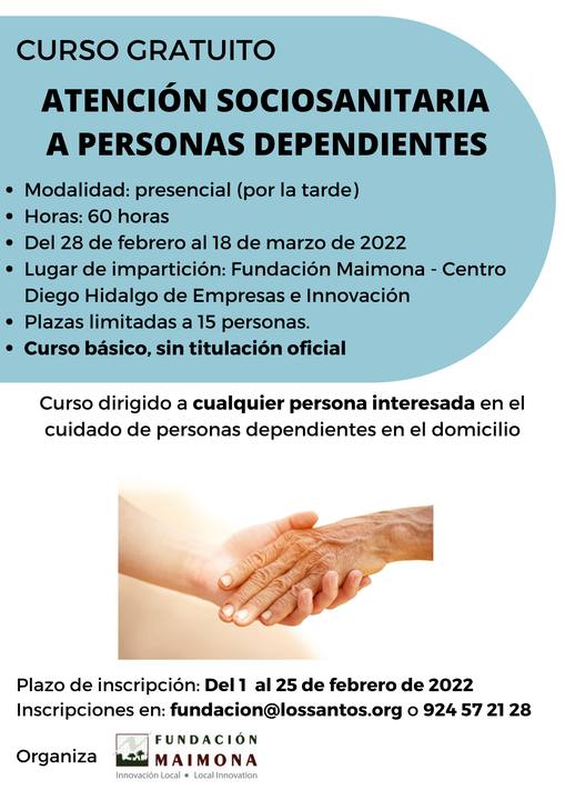 Fundación Maimona abre el plazo de inscripción del 28 de febrero al 18 de marzo para un curso de 'atención sociosanitaria a personas dependientes'