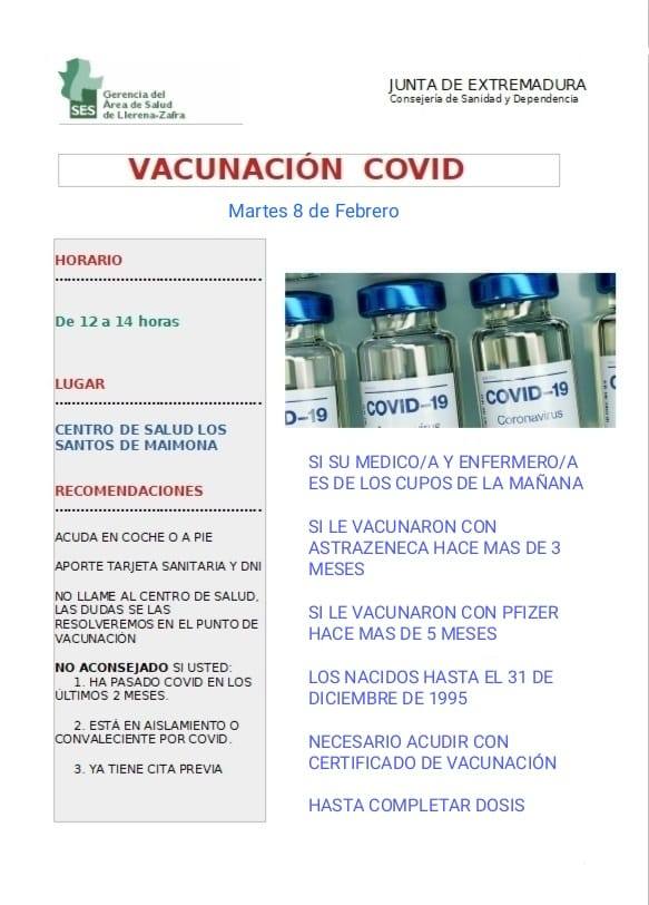 Vacunación el martes 8 para que los nacidos hasta 1995, vacunados con Astrazeneca y Pfizer