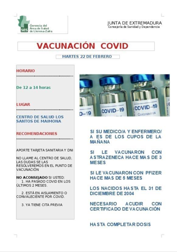 Vacunación en el Centro de Salud el martes 22 para los nacidos hasta 2004 vacunados con Astrazeneca y Pfizer