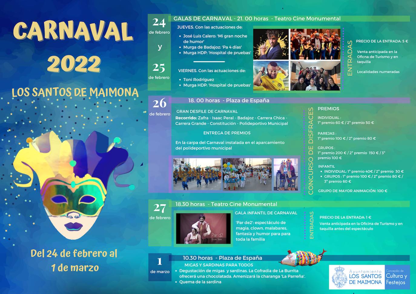 El monologista José Luis Calero, la murga de Badajoz 'Pa 4 días' y los santeños del 'Hospital de Pruebas' dan el pistoletazo de salida al carnaval