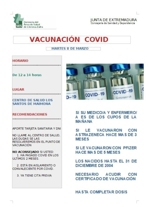 Vacunación en el Centro de Salud el martes 8 para que los nacidos hasta 2004, vacunados con Astrazeneca y Pfizer