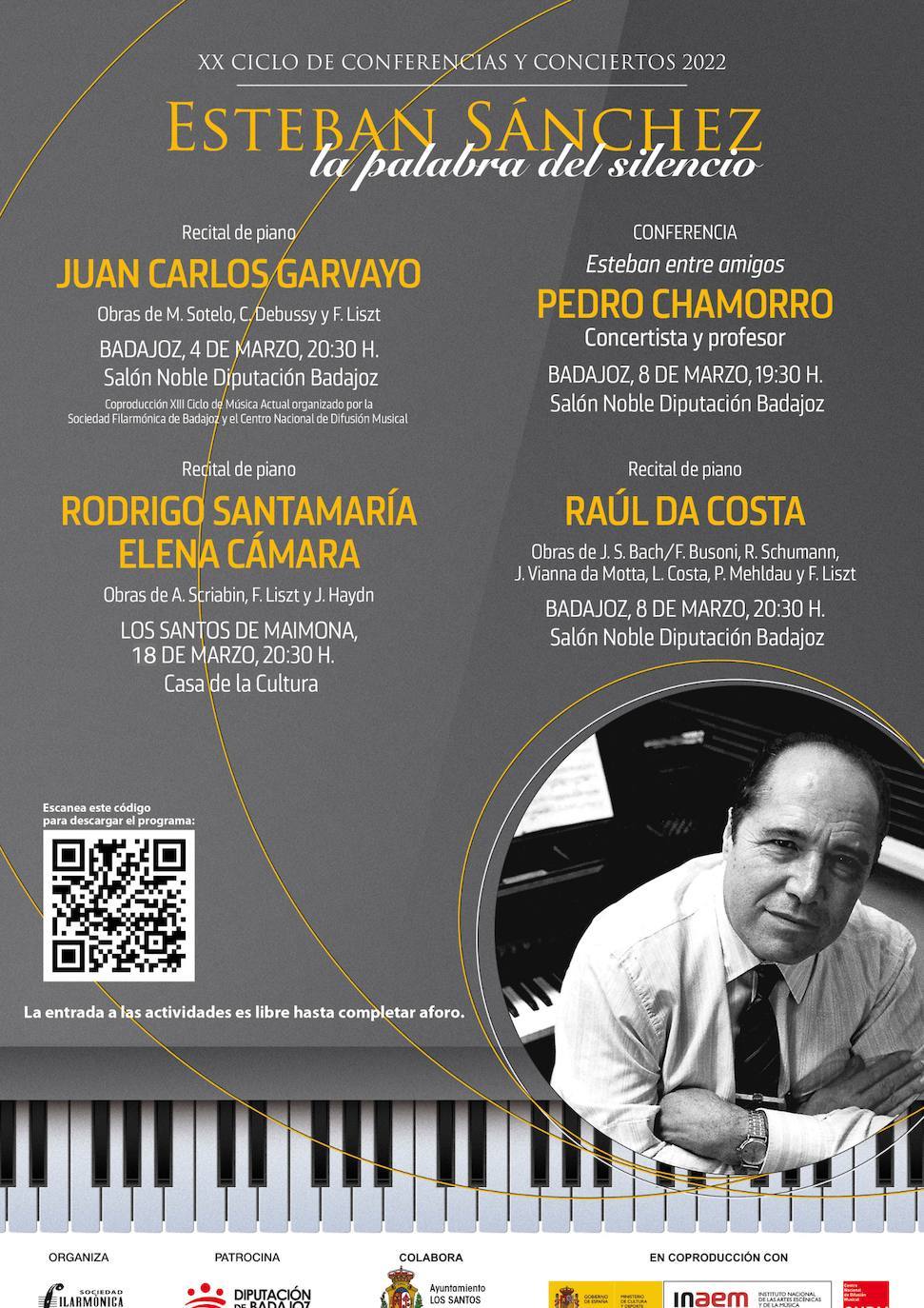 El concierto de piano de Rodrigo Santamaría y Elena Cámara que cierra el ciclo 'Esteban Sánchez' será este 18 de marzo