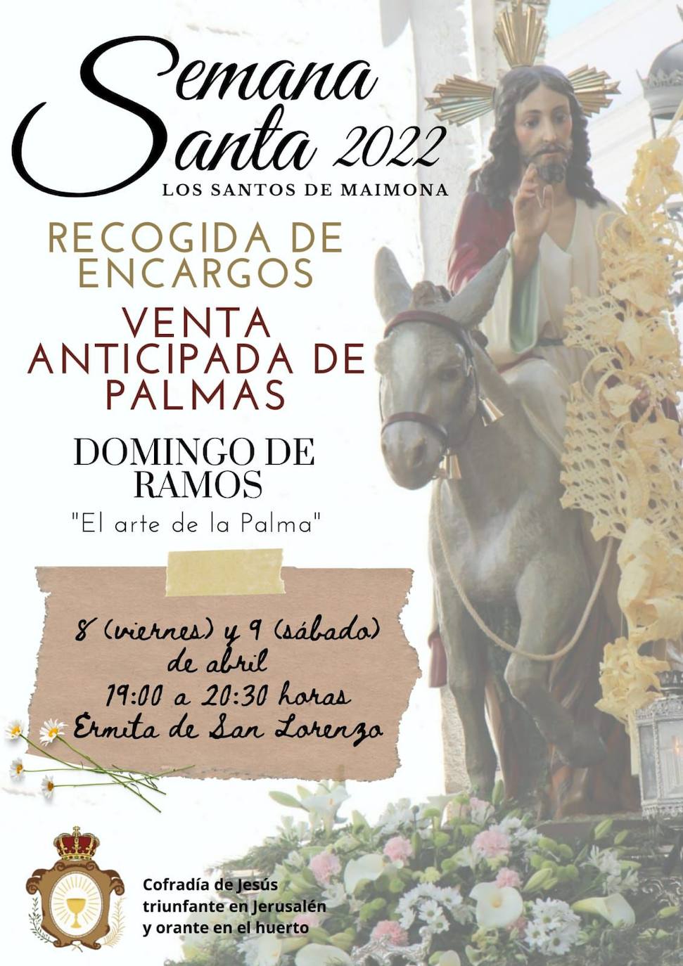 La hermandad de la Burrita venderá con antelación las palmas del Domingo de Ramos, el 7 y 8 de abril