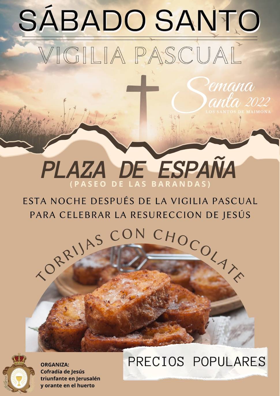 Este Sábado Santo se celebrará la resurreción de Jesús con torrijas y chocolate