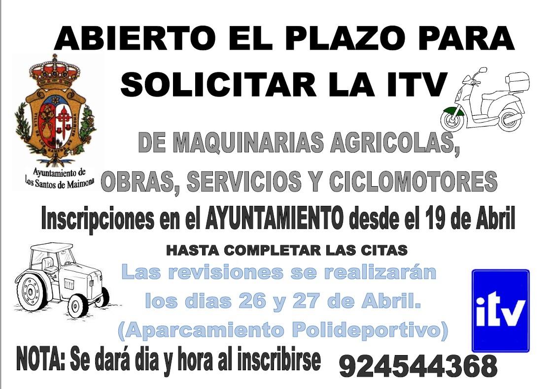 Abierto el plazo en el Ayuntamiento para solicitar cita para la ITV para maquinarias agrícolas, de obras y servicios y ciclomotores