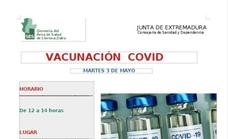 Vacunación Covid en el Centro de Salud de Los Santos el martes 3 de mayo