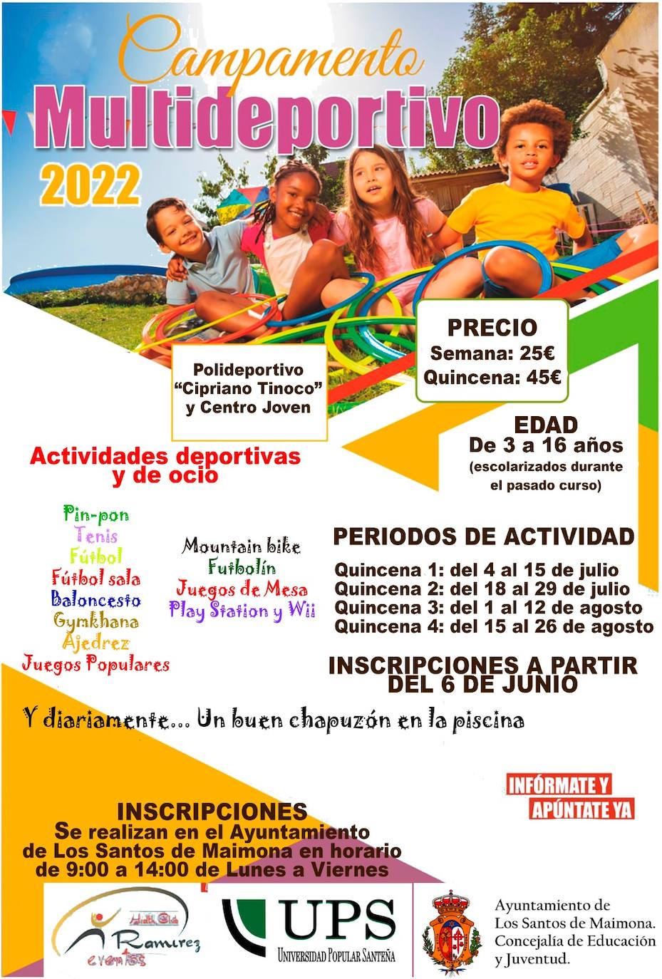 El Campamento Multideportivo de verano que organiza el Ayuntamiento comenzará el 4 de julio