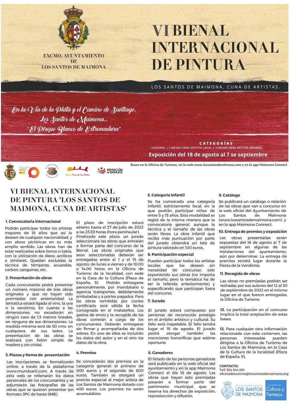 Convocada la VI Bienal Internacional de Pintura 2022 'Los Santos de Maimona, Cuna de Artistas'