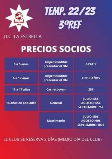 Por solo 55 euros al año, un adulto puede ser socio de la Estrella en la temporada 2002-23 en Tercera