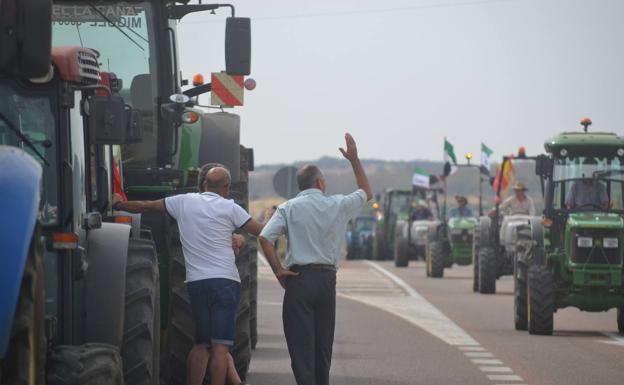 Algunos agricultores de Los Santos se han unido a la 'tractorada' que ha partido de F. del Maestre a Badajoz