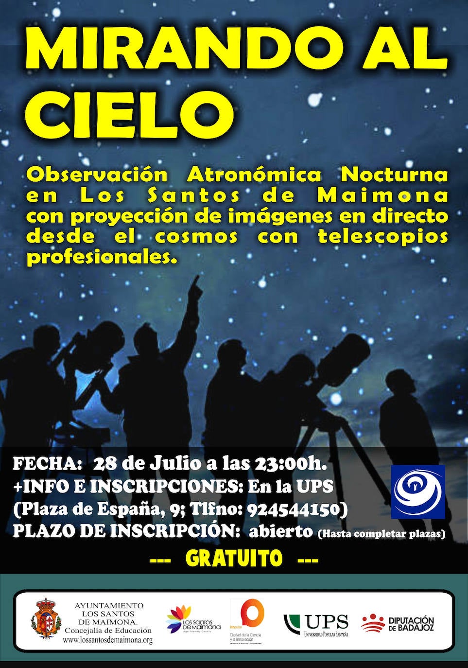 Un taller observación astrológica nocturna mostrará el cosmos en directo a través de telescopios profesionales